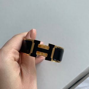 Hermès Clic Clac H Bracelet Black Gold Enamel Small Authenticated Women's OS